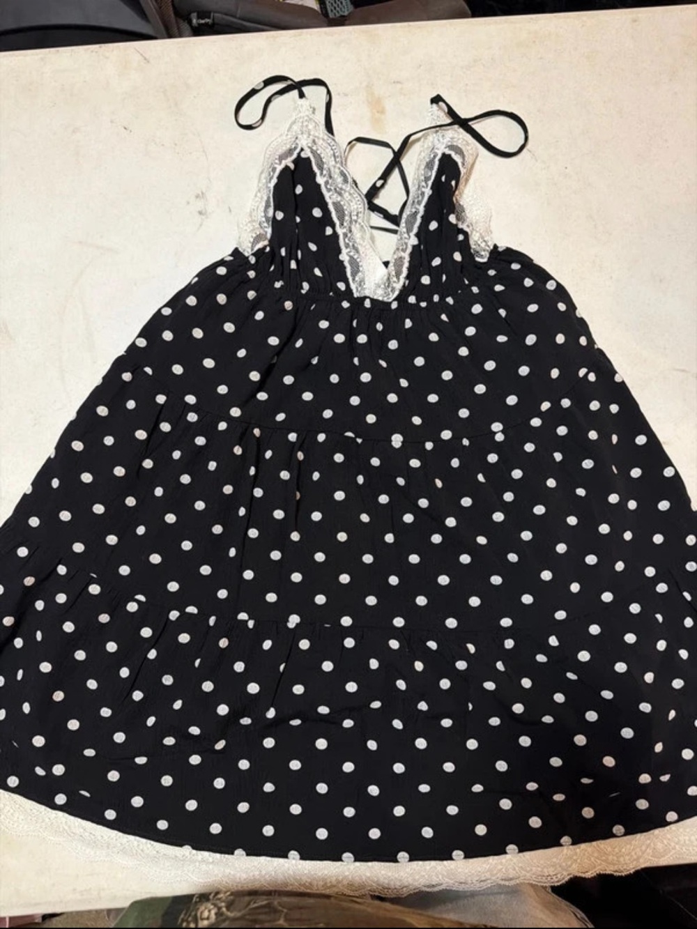 PINK Victoria's Secret Black Polka Dot Sundress with White Lace